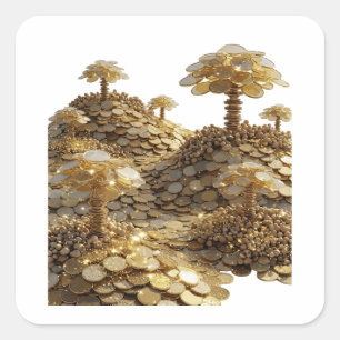 Knackiges Silber GOLDENE MÜNZE WALD Quadratischer  Aufkleber