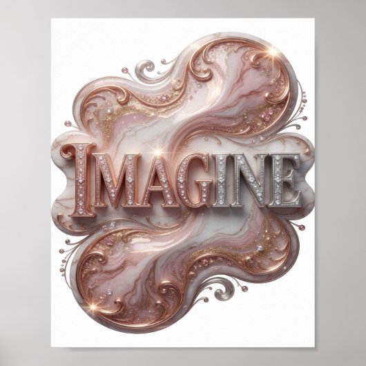 Knackiges Silber IMAGINE Text Design Poster (Vorne)