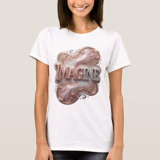 Knackiges Silber IMAGINE Text Design T-Shirt (Vorderseite)