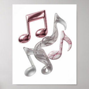 Knackiges Silber-MUSIKNOTEN-Print Poster