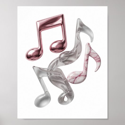 Knackiges Silber-MUSIKNOTEN-Print Poster (Vorne)