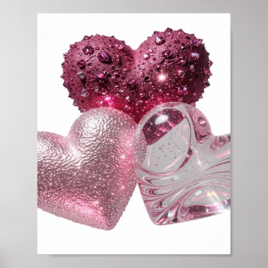Knackiges Silber THREE HEARTS 3D-Textkunst Poster (Vorne)