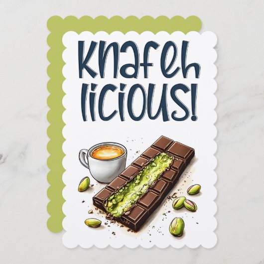 Knafehlicious Chocolate Kunafa Pistachio Kaffee Einladung (Vorne/Hinten)