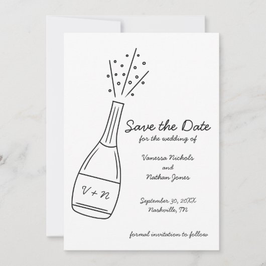 Knallende Champagnerflasche Save-the-Date Einladung (Vorderseite)