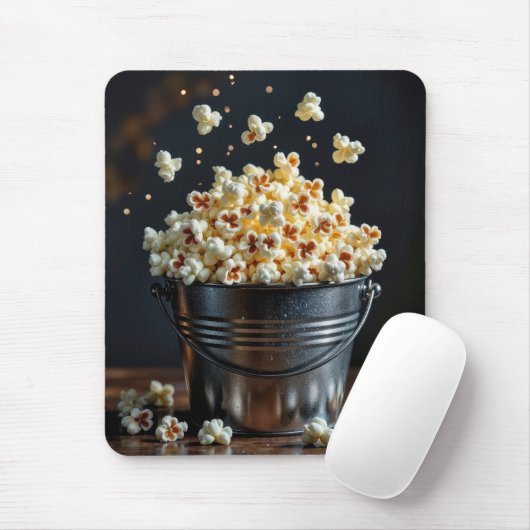 Knallendes Popcorn in einem Metall-Eimer Mousepad (Mit Mouse)