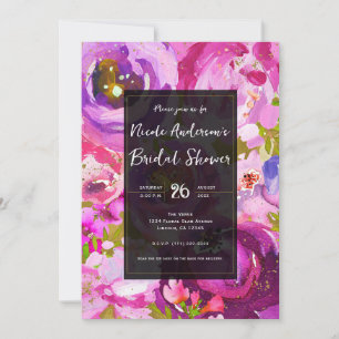 Knallige rosa und violette florale Brautparty Einladung