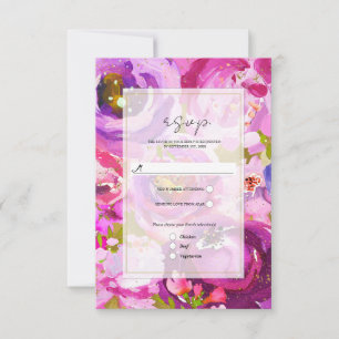 Knallige rosa und violette florale Hochzeits-RSVP RSVP Karte