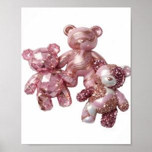 Knalliges Rosa DREI ROSA TEDDYBÄREN Künstlerisches Poster