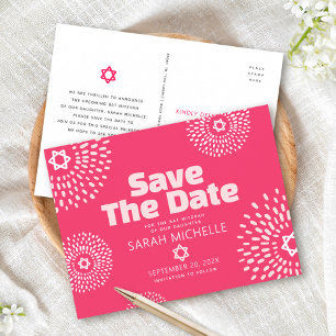 Knallrosa Bat Mizwa Save-the-Date Sternenexplosion Einladungspostkarte
