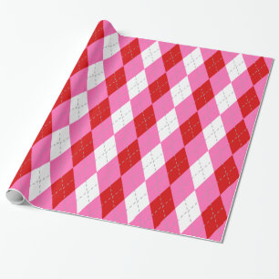 Knallrosa Dunkelgrau Weiß XL Argyle Geschenkpapier