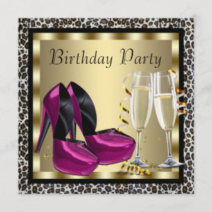 Knallrosa High Heels Damen Leoparden Geburtstag Einladung