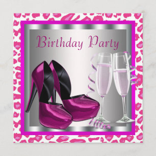 Knallrosa High Heels Damen Leoparden Geburtstag Einladung