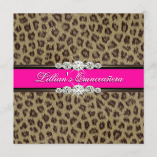 Knallrosa Leopard Quinceanera Einladungen