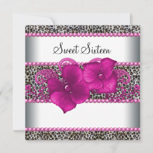 Knallrosa Leoparden Sweet Sixteen Geburtstagsfeier Einladung