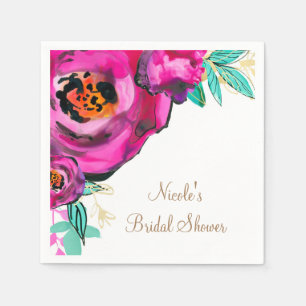 Knallrosa Moderne Florale Wasserfarben-Brautparty Serviette