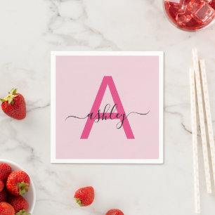 Knallrosa moderne Schriftart weibliches Monogramm  Serviette