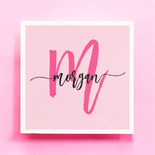 Knallrosa moderne Schriftart weibliches Monogramm Serviette