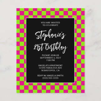 Knallrosa und Limette-Karuiert-Fett 21. Geburtstag Flyer