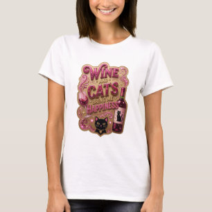 Knallrosa WEIN UND KATZEN BRINGEN MIR GLÜCK v2 T-Shirt