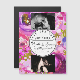 Knallt rosa und lila Lebendige Blumen - Save the D Magnetkarte