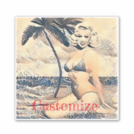 Kneeling Blonde Bikini Modell Thunder_Cove Aufkleber (Vorderseite)