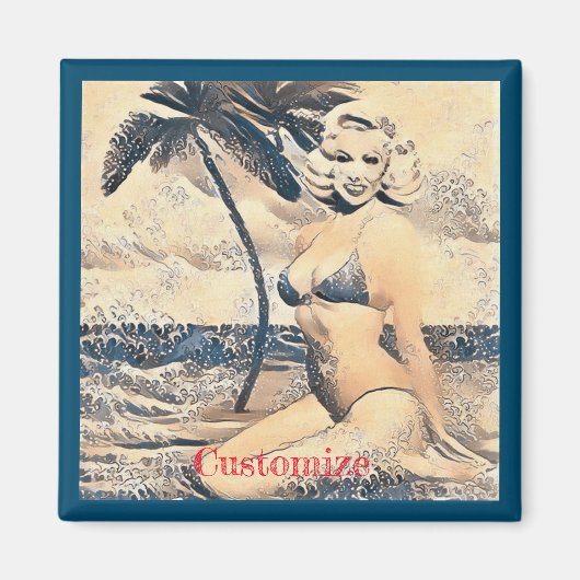 Kneeling Blonde Bikini Modell Thunder_Cove Magnet (Vorne)