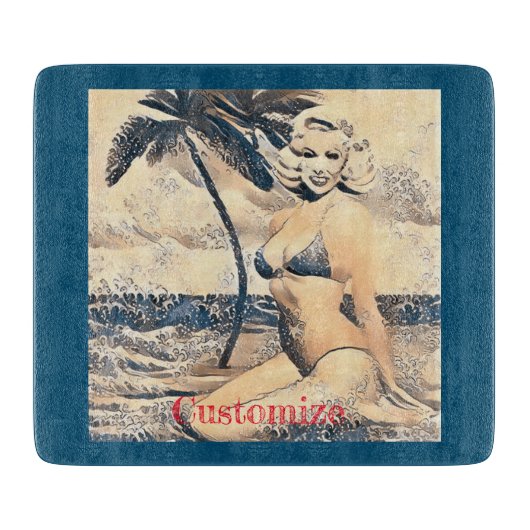 Kneeling Blonde Bikini Modell Thunder_Cove Schneidebrett (Vorderseite)