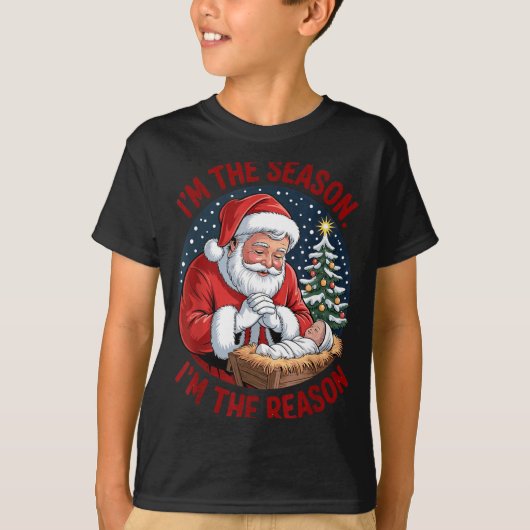 Kneeling Santa Baby Jesus Christmas I'm Season Rea T-Shirt (Vorderseite)