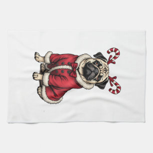 Kneipenhund trägt Weihnachtsmannanzug für Hundebes Geschirrtuch