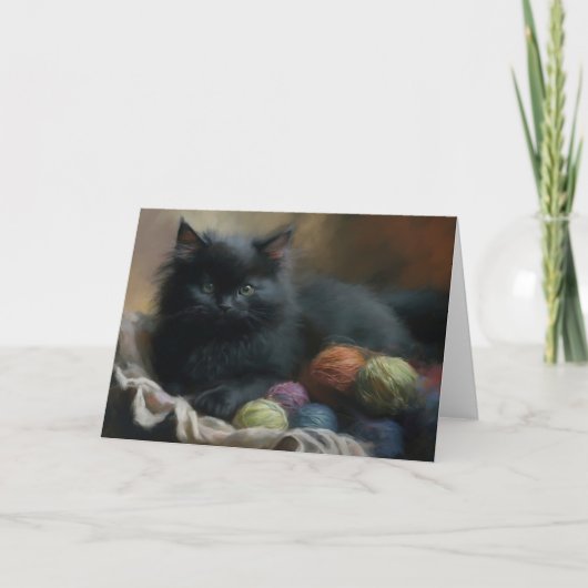 Knetbegleiter Black Kitten mit Garn Dankeskarte (Vorderseite)