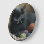 Knetbegleiter Black Kitten mit Garn Große Wanduhr (Winkel)