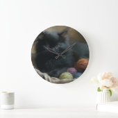Knetbegleiter Black Kitten mit Garn Große Wanduhr (Zuhause)