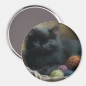 Knetbegleiter Black Kitten mit Garn Magnet (Vorderseite/Rückseite)