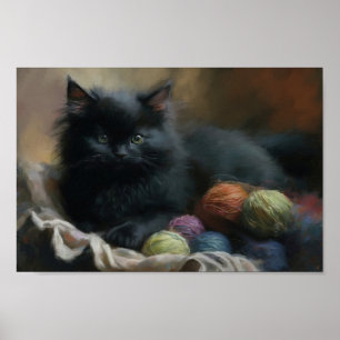 Knetbegleiter Black Kitten mit Garn Poster
