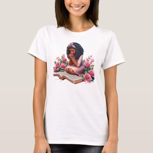 Kneten im Gebet - Rosa Flora - Afrikanischer Ameri T-Shirt (Vorderseite)