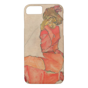 Kniende Frau Egon Schiele im orange Rot-Kleid iPhone 8/7 Hülle