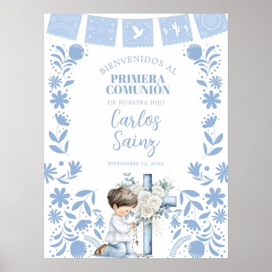 Kniende Primera-Comunion-Plakat Poster (Vorne)