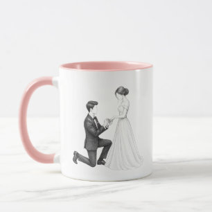 Kniende Verlobung Paar Malvorlage Linienkunst Tasse
