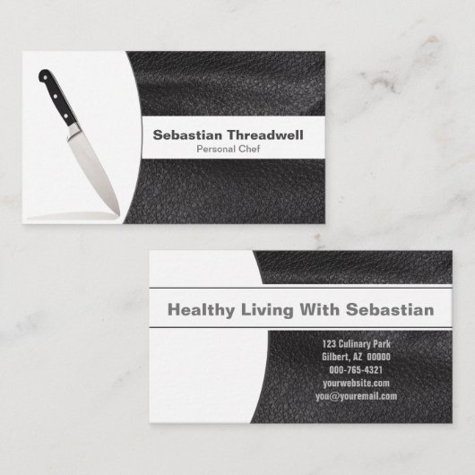 Knife& Black Leather Background Replaceable Photo Visitenkarte (Vorne/Hinten)