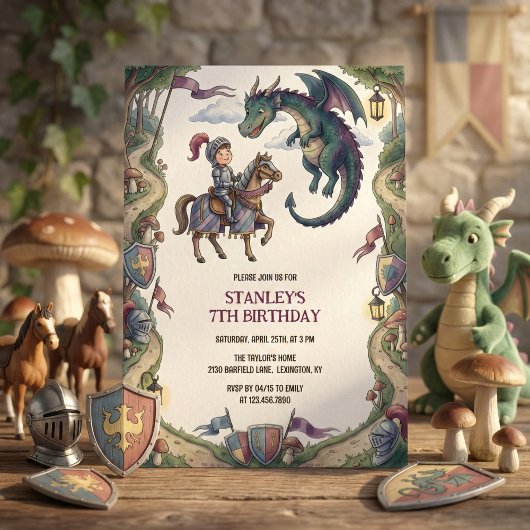 Knight and Dragon Medieval Fairytale Birthday Einladung