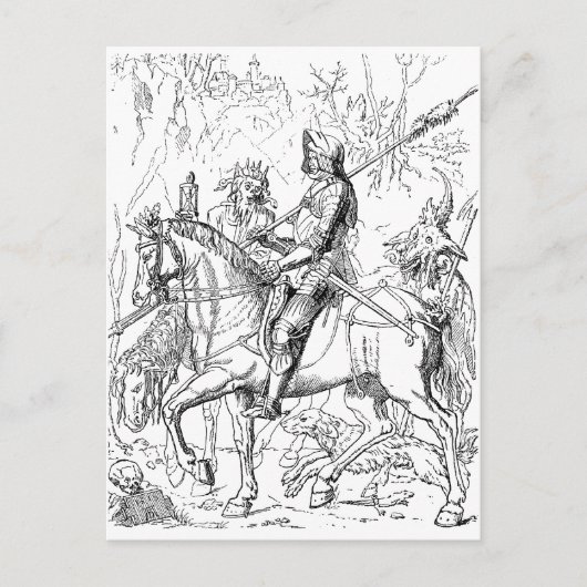 Knight Death & Devil Vintage Holzschnitt-Postkarte Postkarte (Vorderseite)
