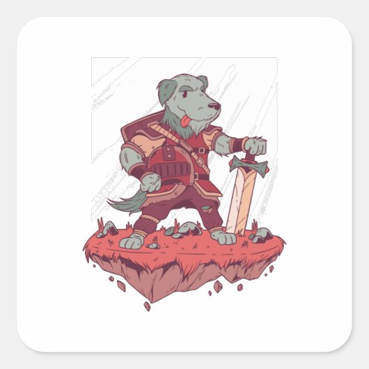 Knight Dog Cartoon Design Quadratischer Aufkleber (Vorderseite)