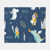 Knight Dragon Castle Childish Pattern Fleecedecke (Vorderseite (Horizontal))