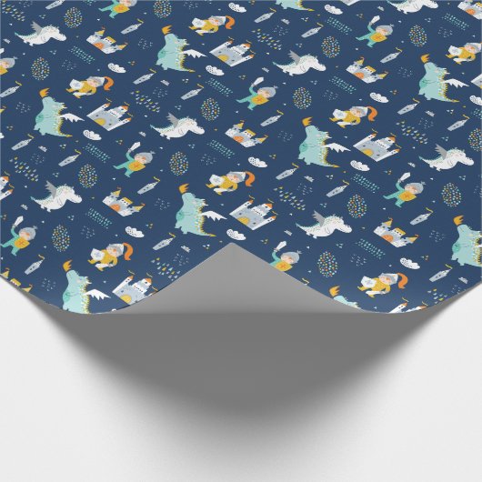 Knight Dragon Castle Childish Pattern Geschenkpapier (Ecke)