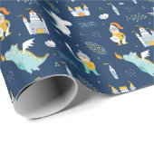 Knight Dragon Castle Childish Pattern Geschenkpapier (Rolleneckpunkt)