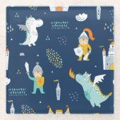 Knight Dragon Castle Childish Pattern Glasuntersetzer (Vorderseite)