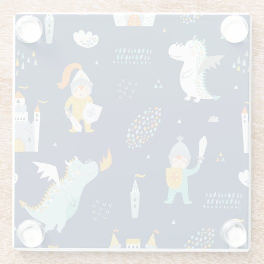 Knight Dragon Castle Childish Pattern Glasuntersetzer (Rückseite)