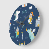 Knight Dragon Castle Childish Pattern Große Wanduhr (Winkel)