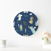 Knight Dragon Castle Childish Pattern Große Wanduhr (Zuhause)