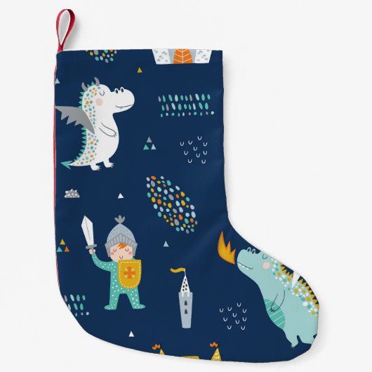 Knight Dragon Castle Childish Pattern Kleiner Weihnachtsstrumpf (Vorderseite)